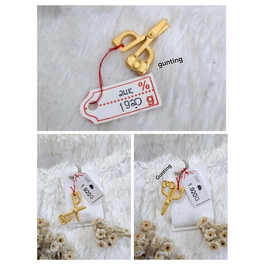 Liontin Gunting Emas Asli Bunga 24K Hongkong 999%