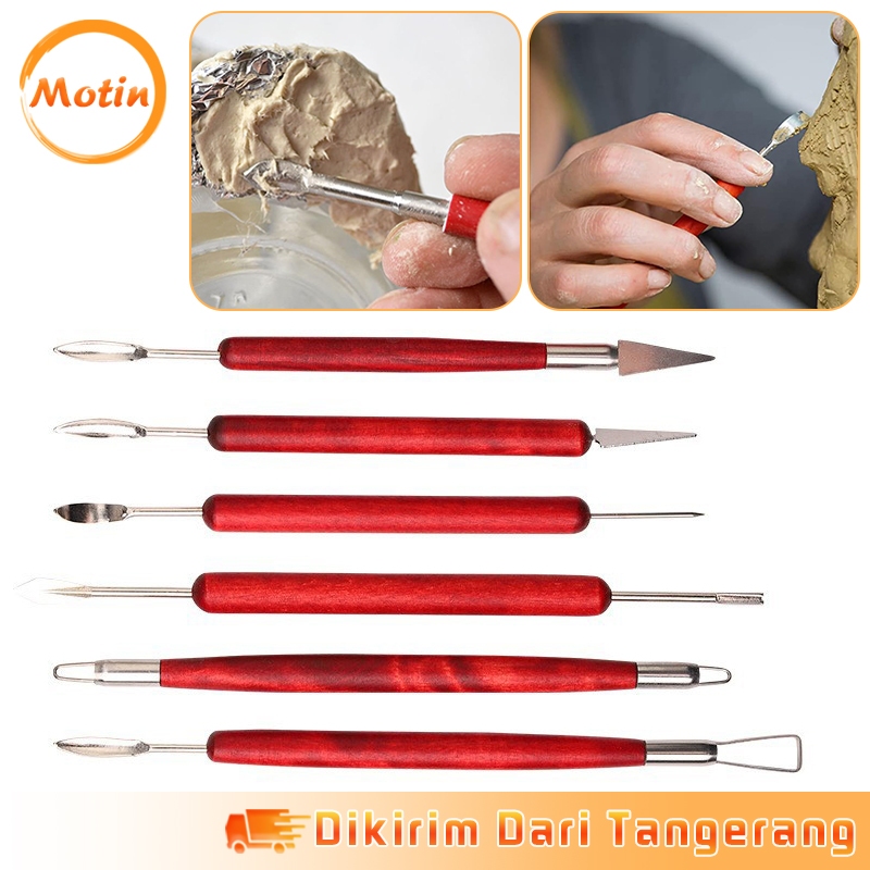 

6Pcs/Set Alat Ukir Tanah Liat Kayu Alat Ukir Keramik Clay Sculpting and Pottery Tools
