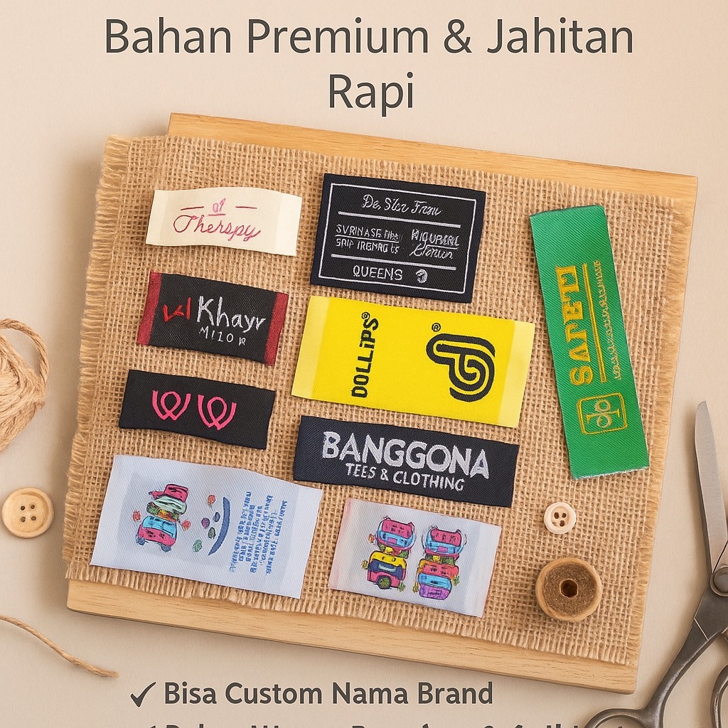 (FREE DESIGN) Label Woven, Label bordir, Label Baju, Label Selip, Label Nama bren, Label lipat