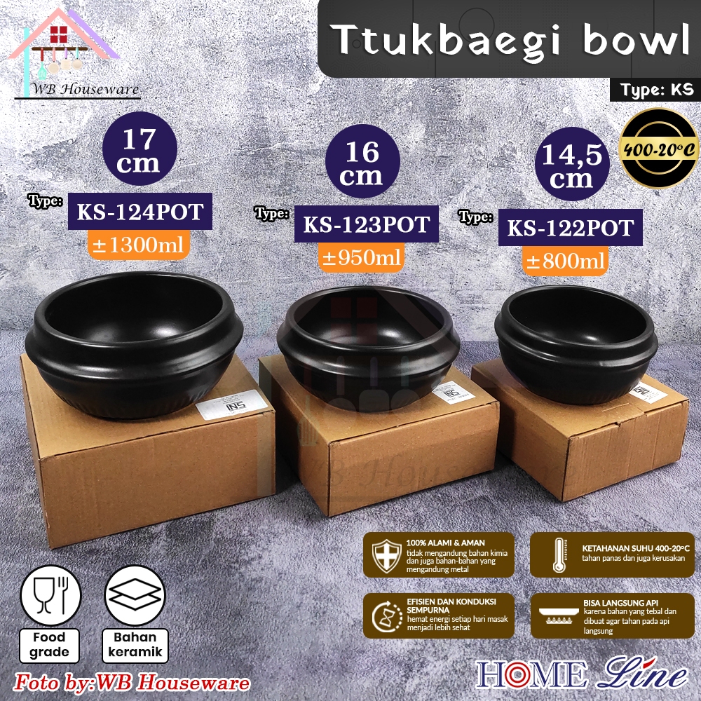 HOME LINE panci korea keramik series warna hitam ttukbaegi - ddukbaegi - bibimbap - claypot - earthe