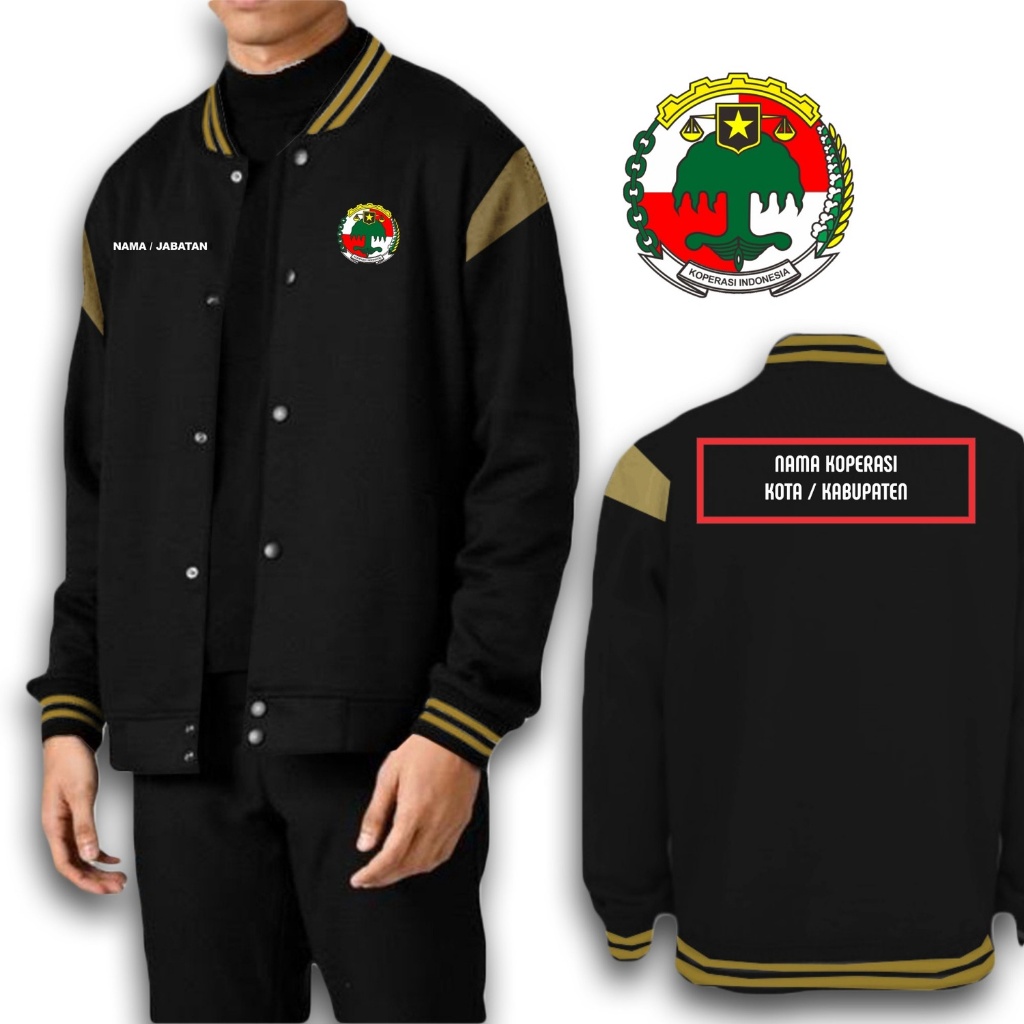 JAKET BASEBALL KANCING KOPERASI INDONESIA // JAKET PRIA WANITA CUSTOM SABLON BISA REQ NAMA KOPERASI