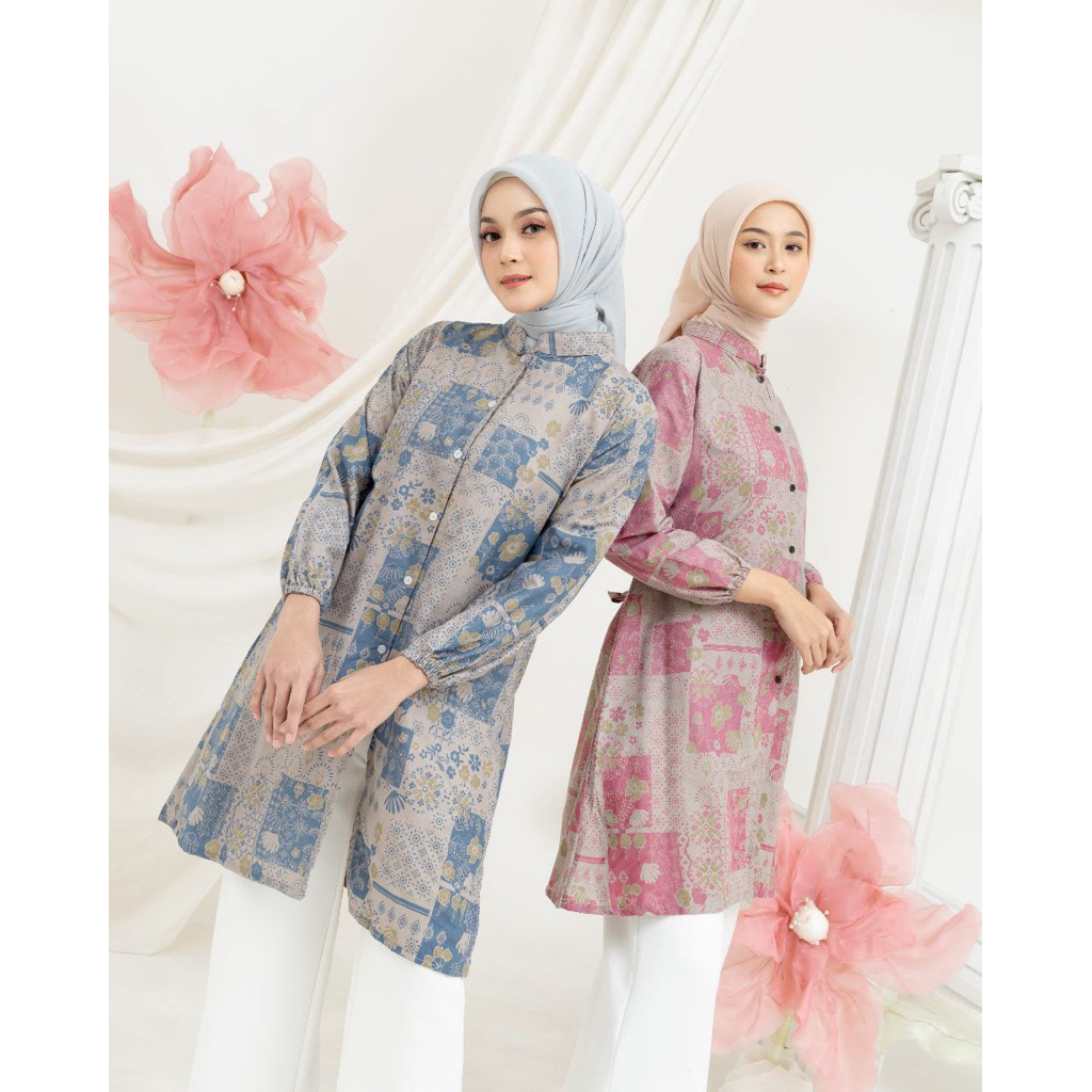 Tunik Briella - Atasan Batik Kerja Wanita Baju Batik Couple  Seragam Kantor Tunik Batik Katun Lengan