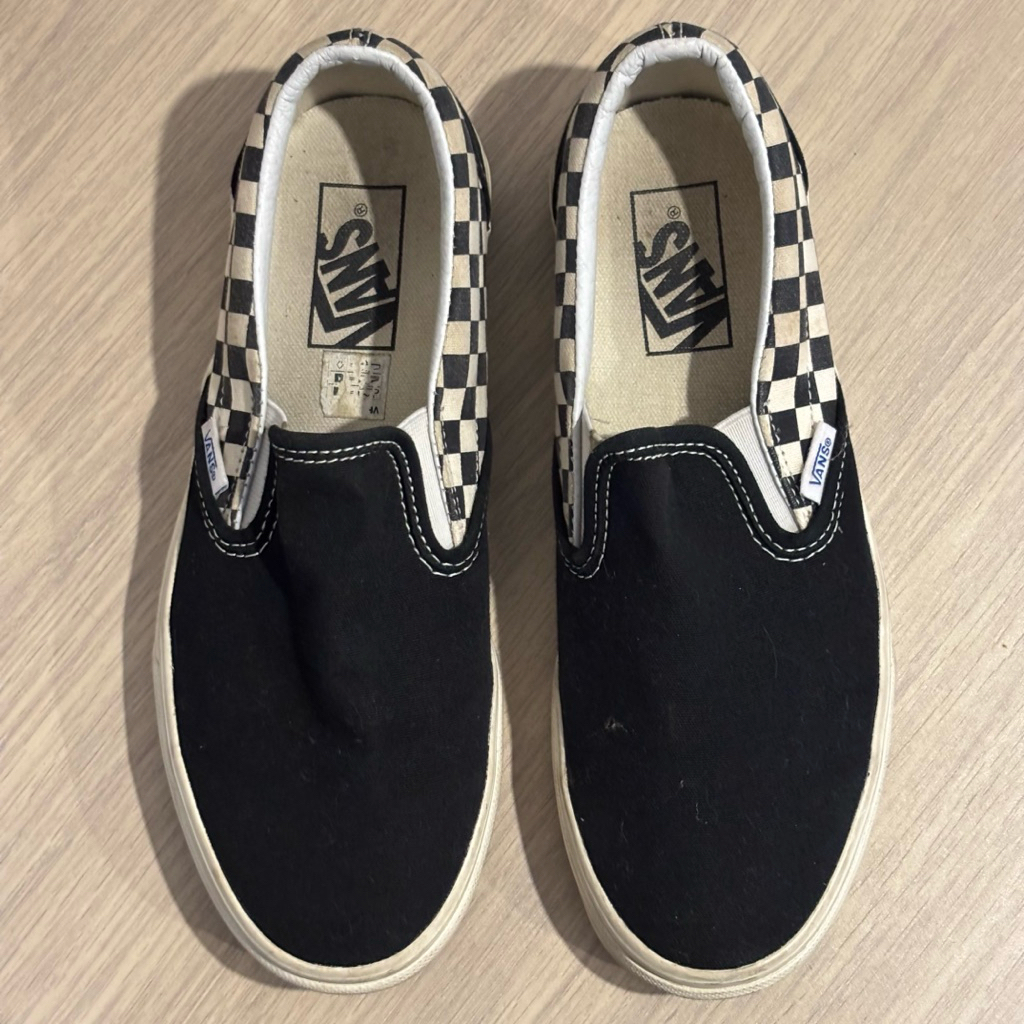 vans original slip on sidewall checkerboard black sepatu hitam item putih