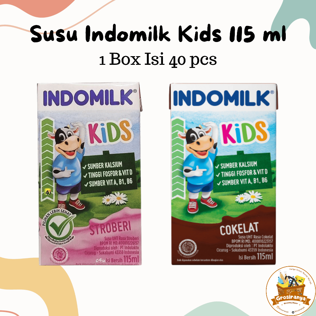 

Susu Indomilk Kids UHT Stroberi Cokelat 115 ml 1 Dus Isi 40 pcs