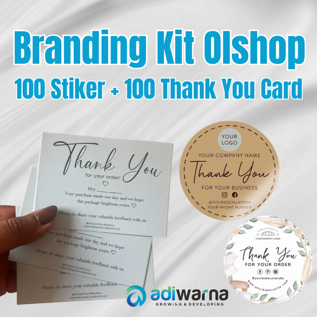 

Paket Usaha Pemula / Branding Kit Olshop (100 Stiker + 100 Thank You Card) Custom Logo