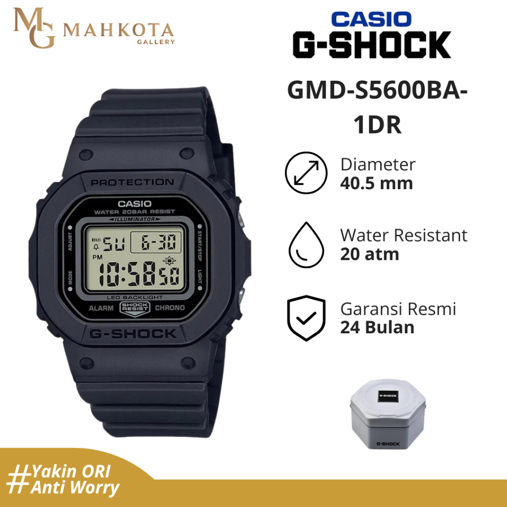 Jam Tangan Pria Casio G-Shock GMD-S5600BA-1DR Strap Karet Original dan Bergaransi Jam Tangan Palemba