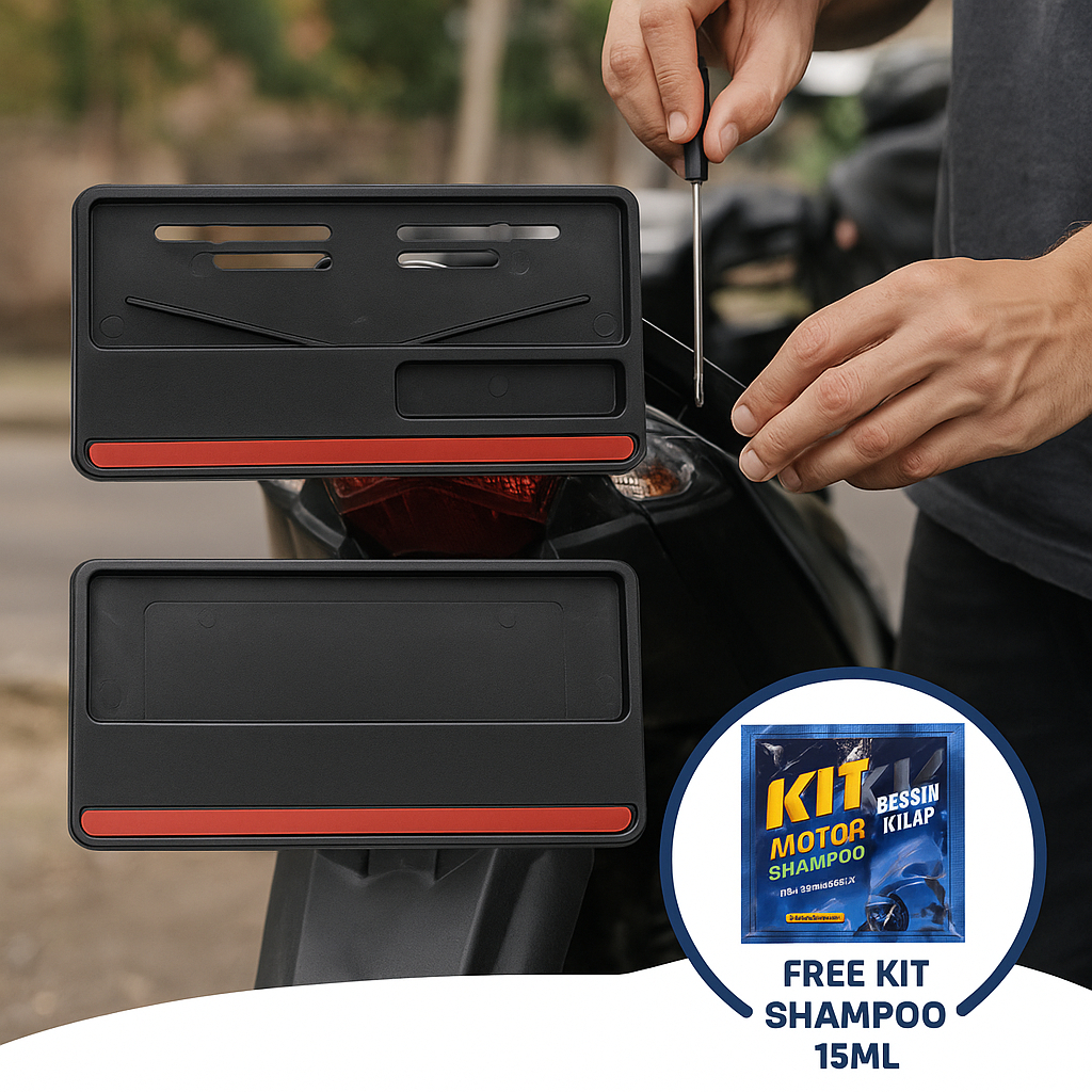 (FREE KIT SHAMPOO) SEPASANG BINGKAI / DUDUKAN PLAT NOMOR BG MOTOR