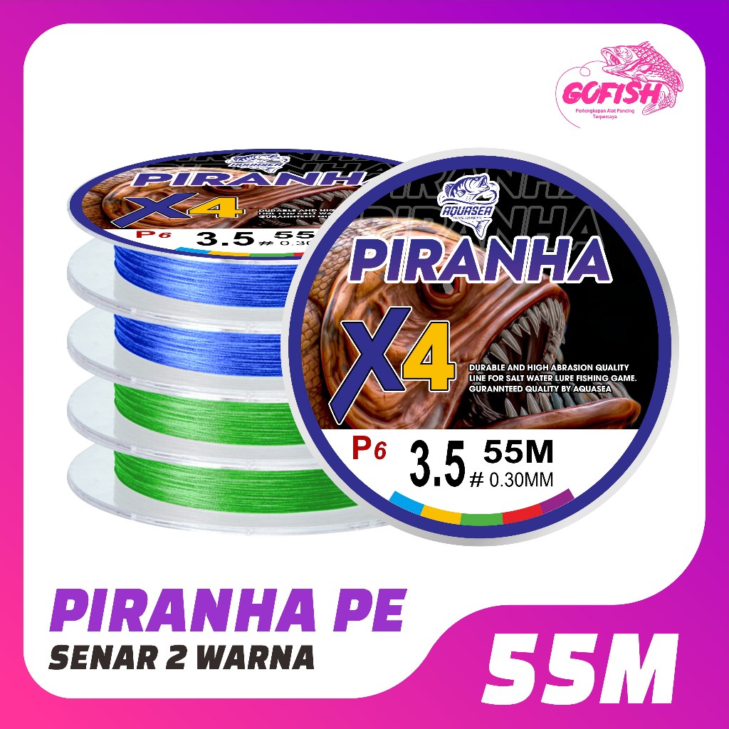 Gofish - Senar Pancing PE X4 Piranha 55m Jepang Senar Pancing P6 Super Kuat & Tahan Bahan PE