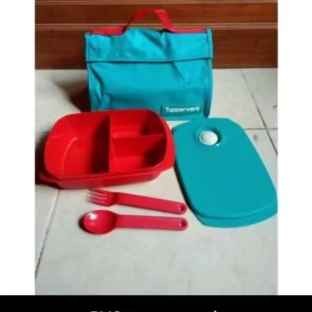 Paket wadah makan BYO tuperware biru / abu ijo with tas