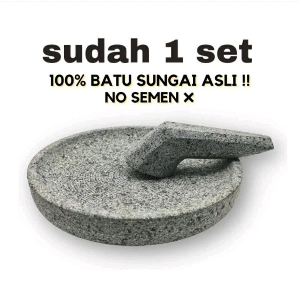 Cobek & Ulekan Batu Asli Ulekan Batu Cobek Asli Sungai Ulekan Sambal Penumbuk Bumbu Medan Sumatra Ut