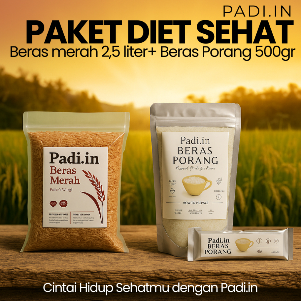 

Paket Diet Sehat Padi.in Beras Merah Pulen Wangi 2,5 Liter + Beras Porang 500gr Rendah Kalori