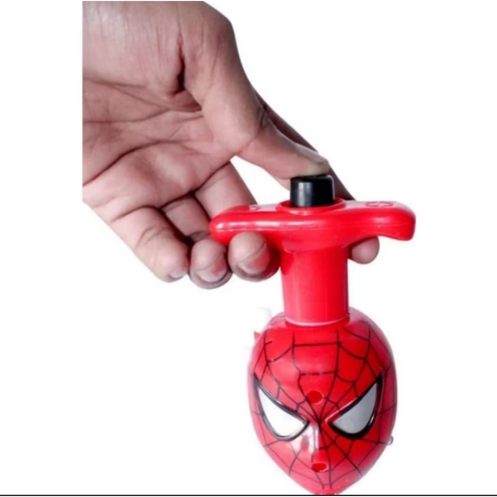 Mainan anak gasing pencet karakter Spiderman lucu bisa nyala lampu dan musik keren murah harga satua