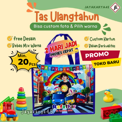 

Tas Ultah Anak Custom Nama & Foto | Tas Ulang Tahun Snack Murah untuk Souvenir