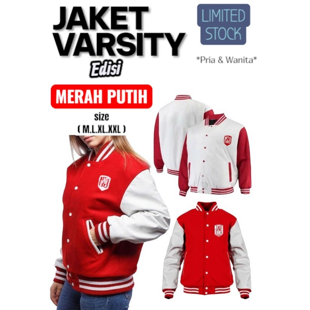 MERAH PUTIH - COAT VARSITY BASEBALL PRIA DAN WANITA VARCITY Bisbol PREMIUM TEBAL Jogger