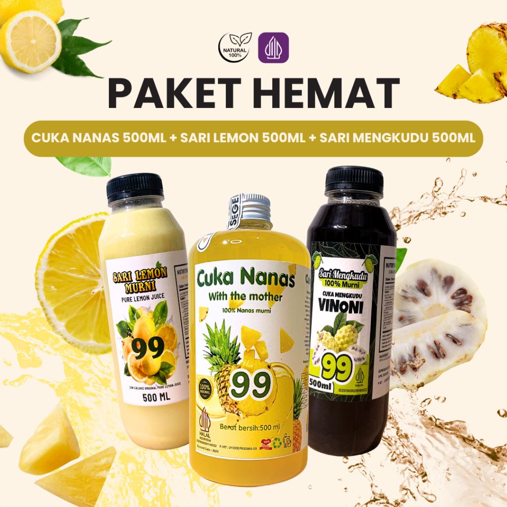 

PAKET HEMAT Cuka Nanas Sari Lemon Sari Mengkudu Asli 100% Original Tanpa Pengawet 3 x 500 ml