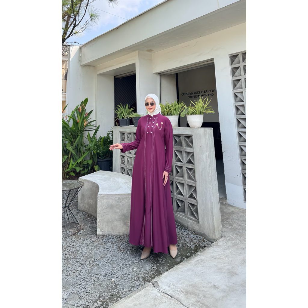 Halona Official Shafana Dress Gamis Muslimah Bahan Arabian Premium Variasi Benang Timbul