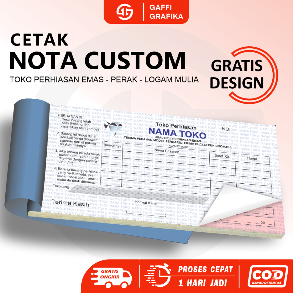 

Cetak Nota Kwitansi toko custom 2 ply 1 ply ukuran 1/3 folio request nama sendiri faktur bon
