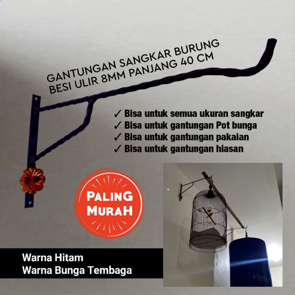 Termurah  promo Gantungan Cantolan Cantelan Sangkar Burung Kandang Manuk besi ulir 8 mm panjang 40 c