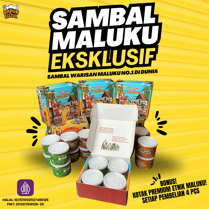 

Paket Eksklusif Sambal Warisan Maluku No.1 di Dunia - Dapur Fizzul (Set 4 Semua Varian Rasa)