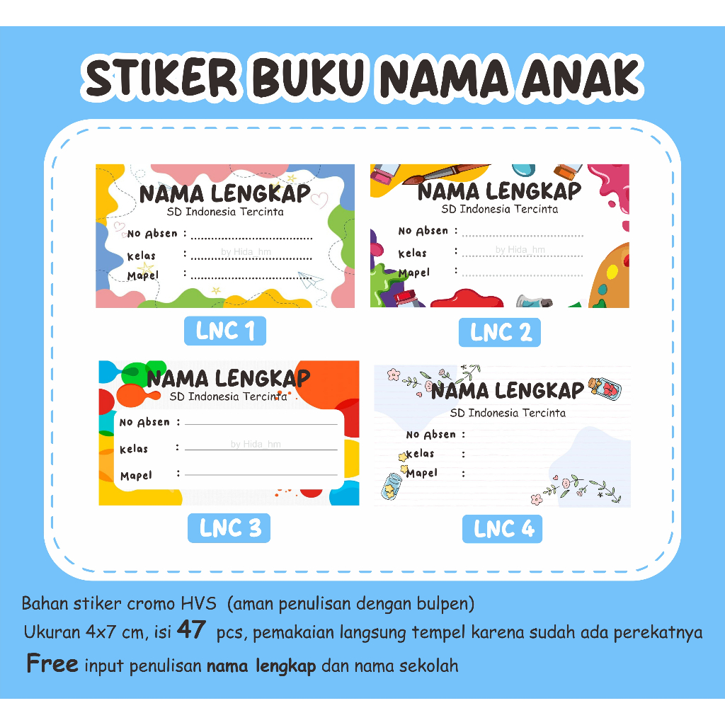 

47 Pcs Stiker Buku Label Nama Custom Nama Anak Sekolah Sampul Buku Termurah