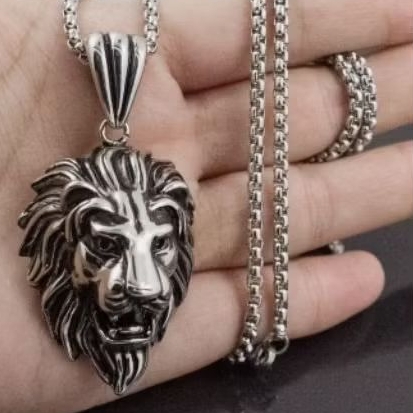 Lion Pendant Necklace Liontin Bandul Kalung Pria Singa Titanium Steel