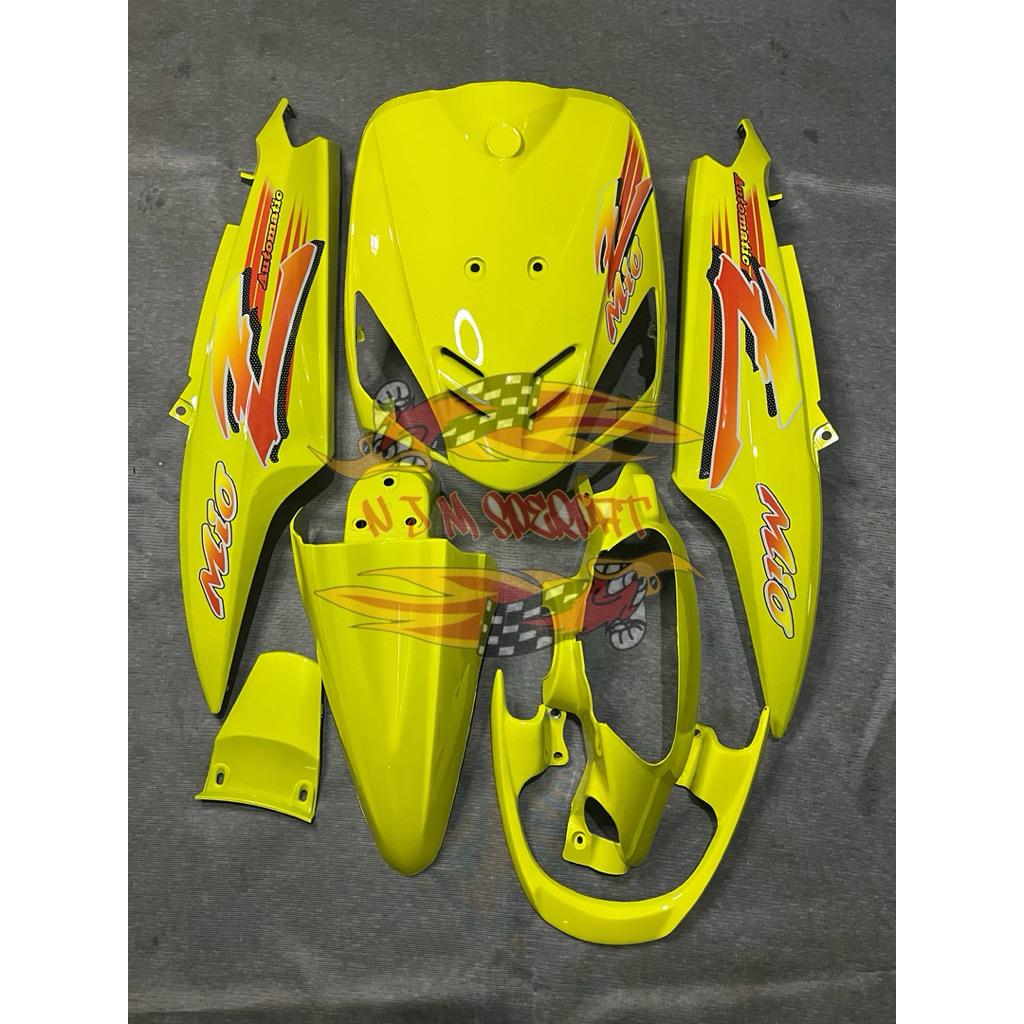 Cover Full Body Halus Yamaha Mio Sporty Warna Kuning Lime Plus Striping Transparan & Behel Mio Amore