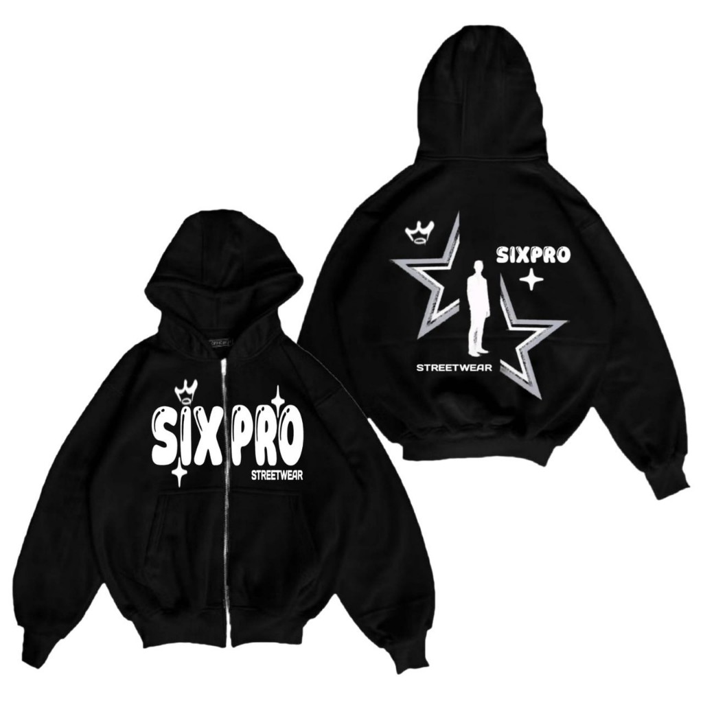 TANS - Hoodie Boxy Zipper Sixpro Star Oversize Boxy Pria Wanita Cotton Fleece 280 GSM
