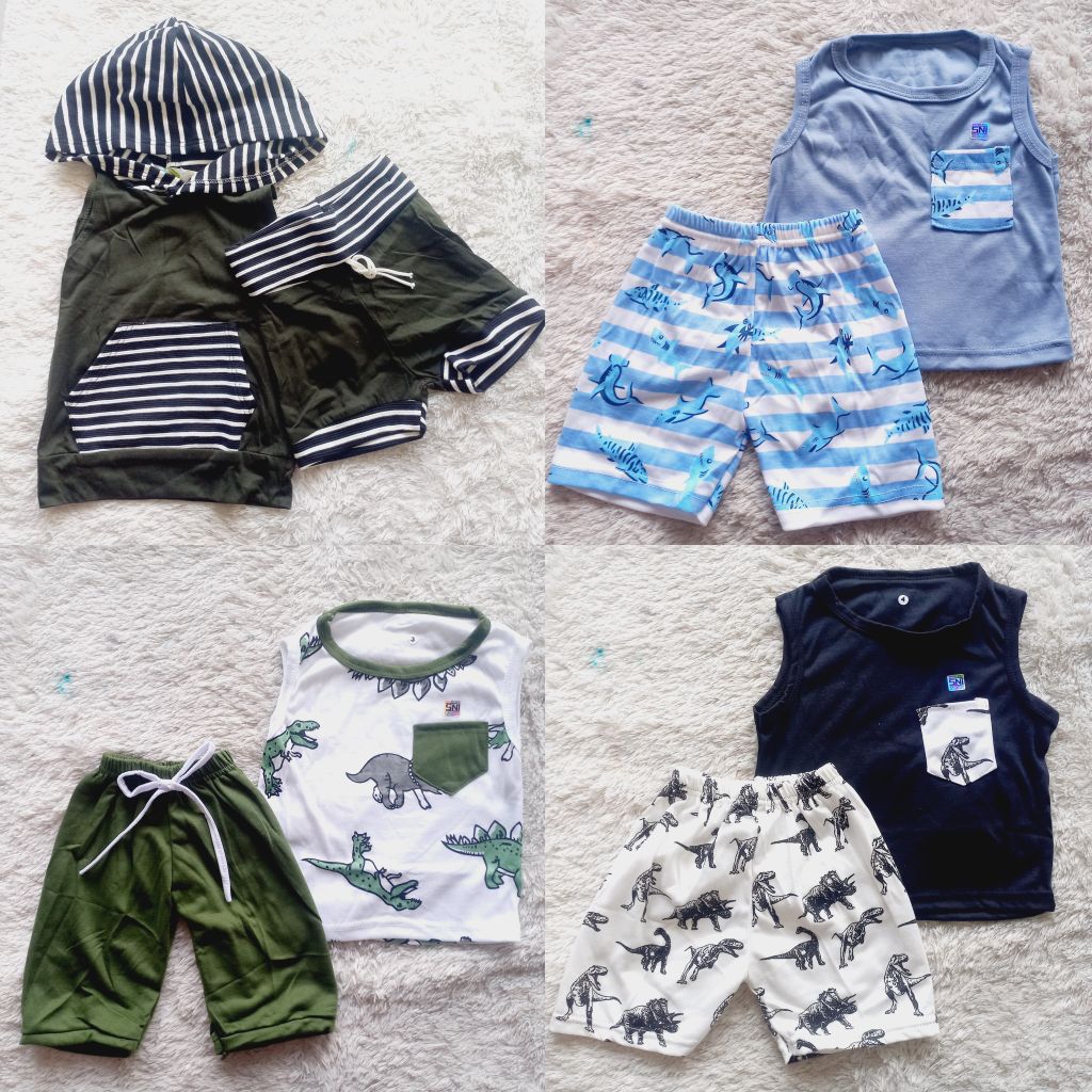 CL607 CL608 - jump inc / lokal - baju anak cowok - Setelan hoodie lekbong singlet pocket salur kaos 