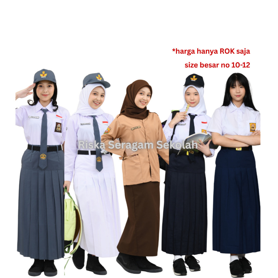 Riska Seragam Rok Rempel Bawah SMP SMA Size Jumbo ABU BIRU PRAMUKA