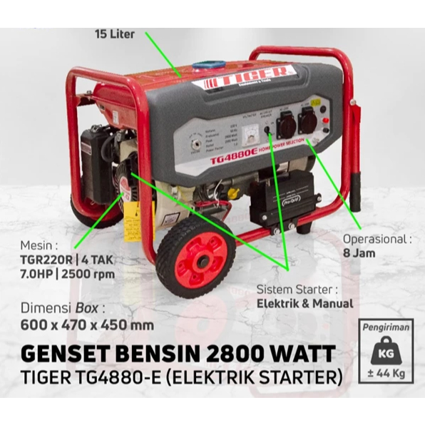 Generator / Genset Bensin 2500 Watt Tiger 4880