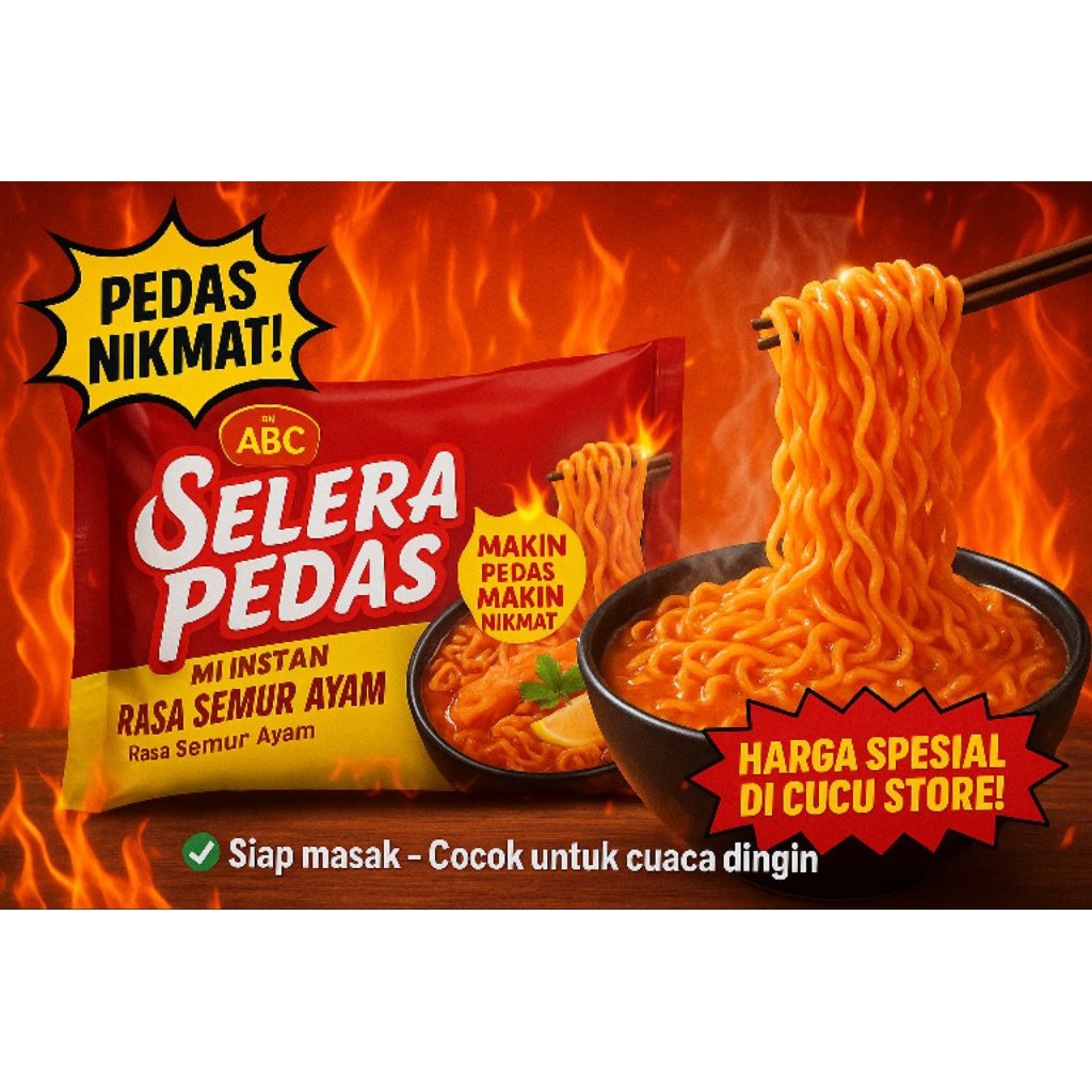 

Mie ABC Selera Pedas Semur Ayam - Mie Instan Pedas Nikmat & Hemat