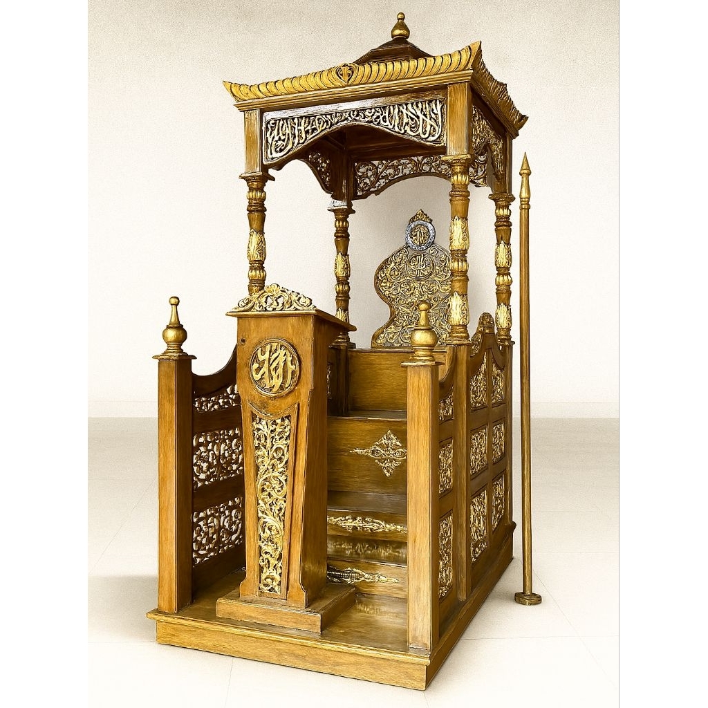 MIMBAR MASJID KUBAH UKIR JATI + PODIUM KECIL