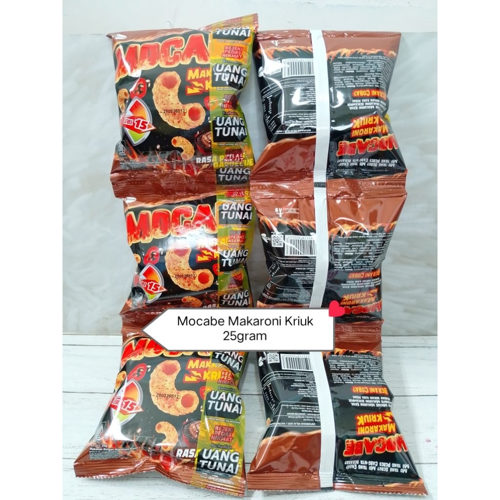 

MOCABE Makaroni Kriuk Pedas Barbeque 1 Dus isi 60 Pcs @Uk 25gr ( Exp Maret 2026 )