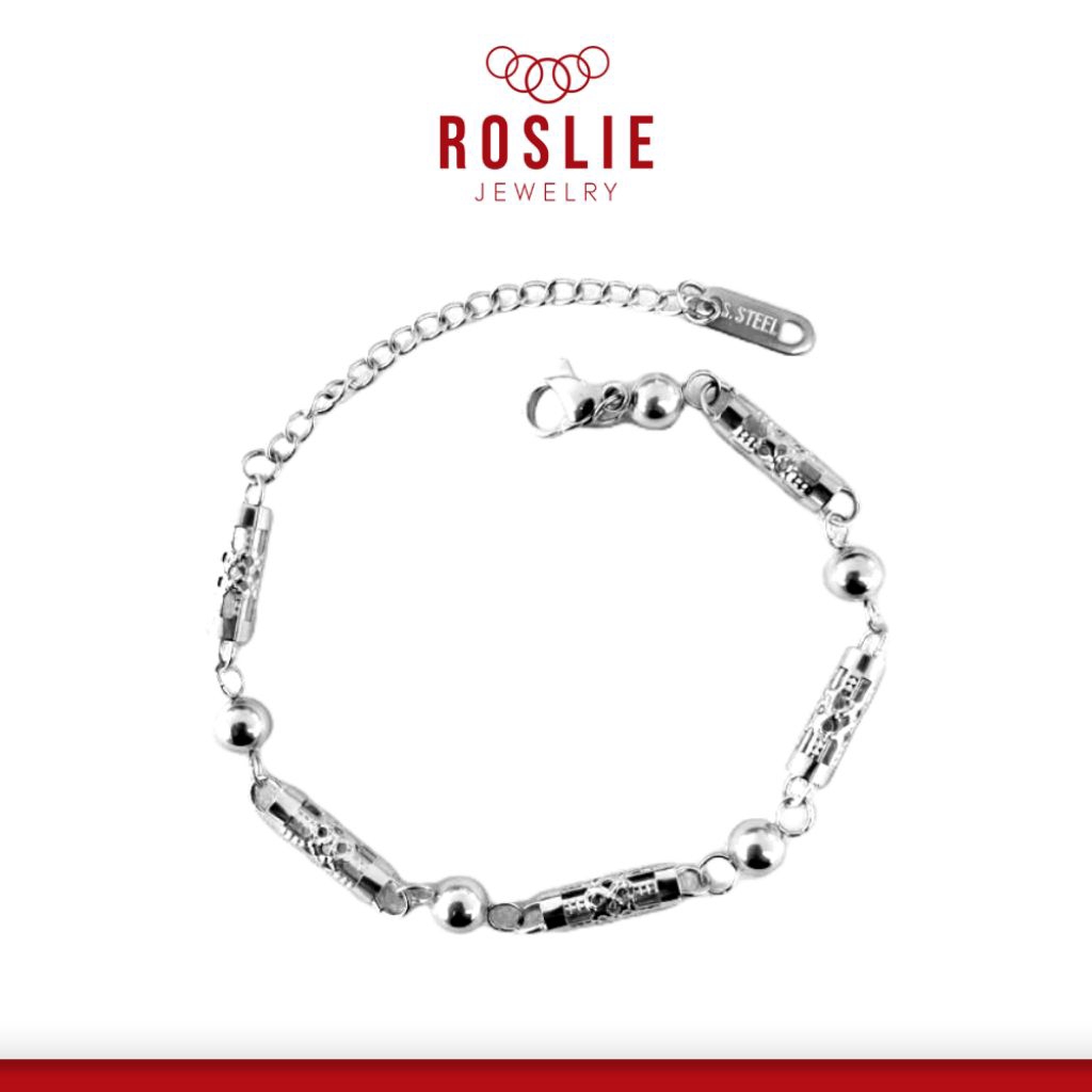 Gelang Silver Motif Bambu Boba Ukir Titanium Anti Karat - Roslie Jewelry