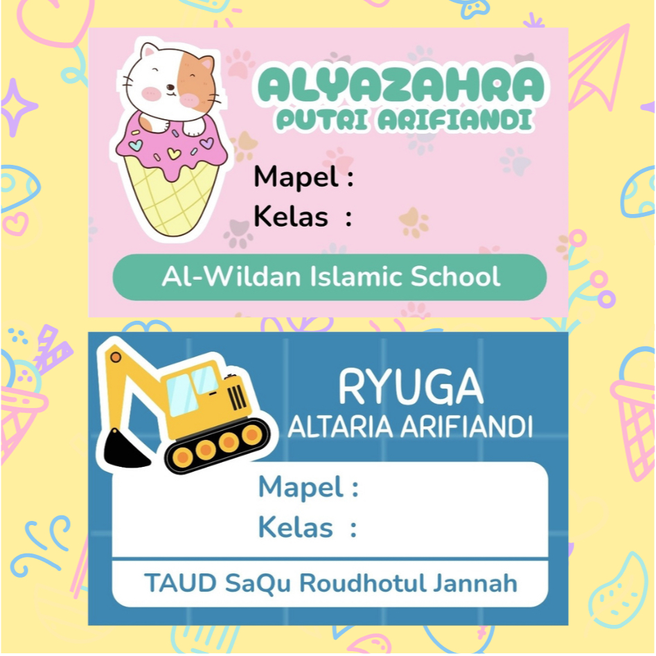 

lilhands.id - CUSTOM Sticker Nama Buku / Label Nama Buku / Name Tag Buku Pelajaran anak Sekolah