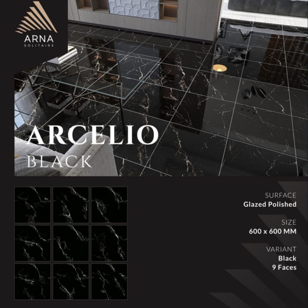 Granite Lantai 60x60 Arcelio Black | Arna | Glazed Polished