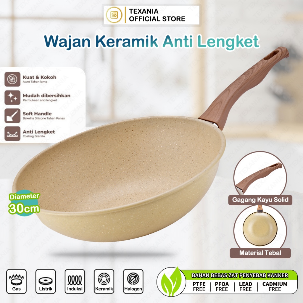 ModernCook Wajan Keramik 30cm Wajan Anti Lengket Warna Cream Kitchenware