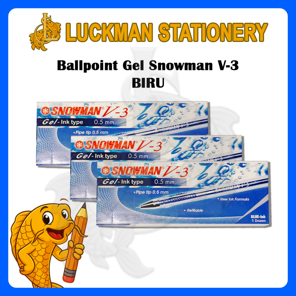 

LUCKMAN STATIONERY - BALLPOINT GEL SNOWMAN V-3 BIRU