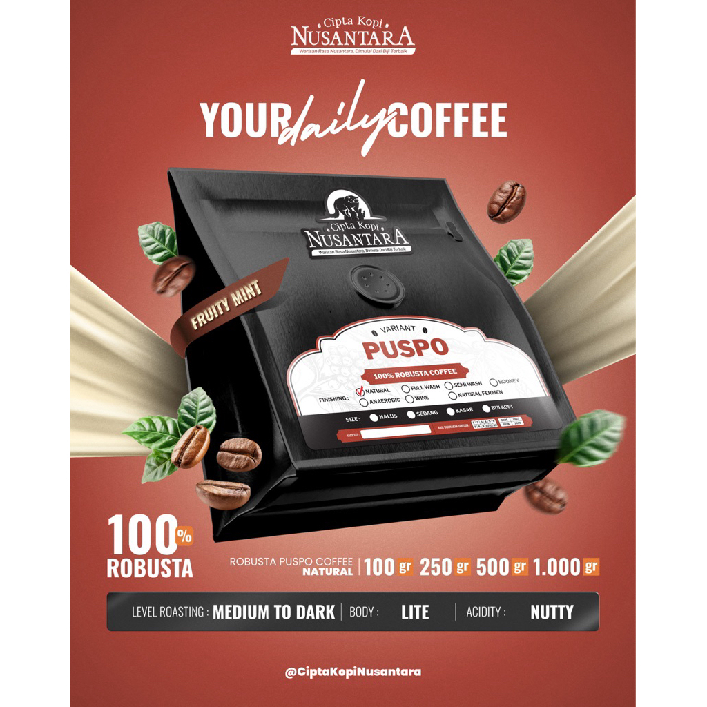 

Biji Kopi 100% Robusta Puspo Natural | Coffee Bubuk