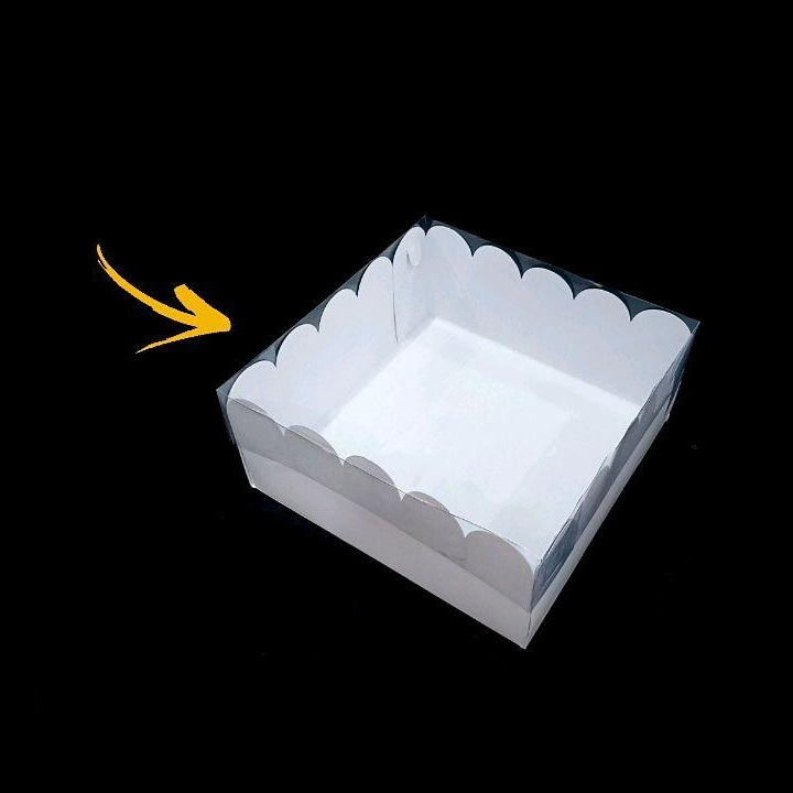 

5 Pcs Kotak Mika Renda Putih Bening Ukuran 25x25x10cm Kemasan Puding Putih Polos