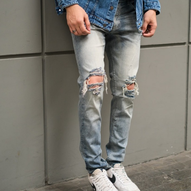Weird Jeans  - Vintage blue M18 - Celana Jeans Panjang Pria Slimfit Ripped Jeans