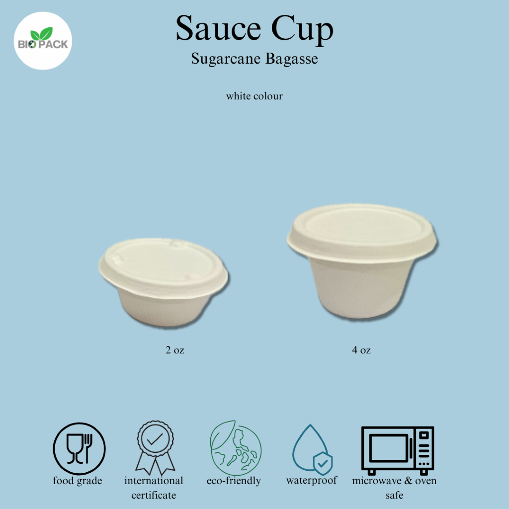 50pcs Bagasse Sauce Cup 2oz / 4oz + Lid