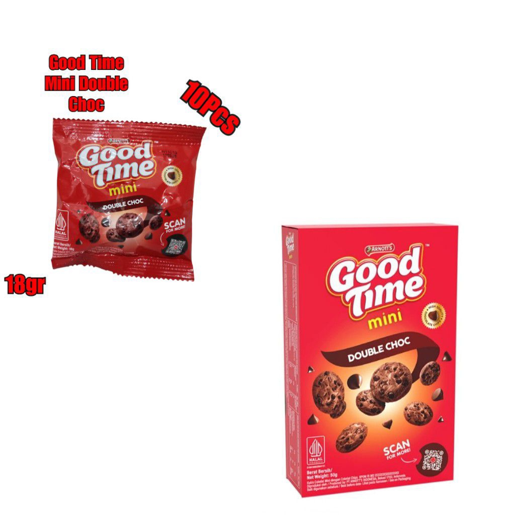 

Good Time Mini Cookies Double Choc Box 50gr dan Good Time Mini Double Choc 18g 10pcs - Cemilan / Makanan Ringan / Snack Cokelat