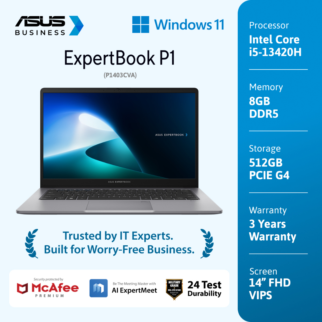 ASUS EXPERTBOOK P1 P1403CVA-S65851WS I5-13420 8GB 512GB SSD W11