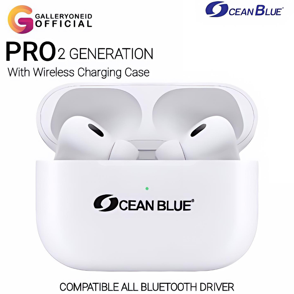 Earphone Headset Bluetooth TWS Oceanblue Pods Pro 2 Charging Case iOs Android Super Bass