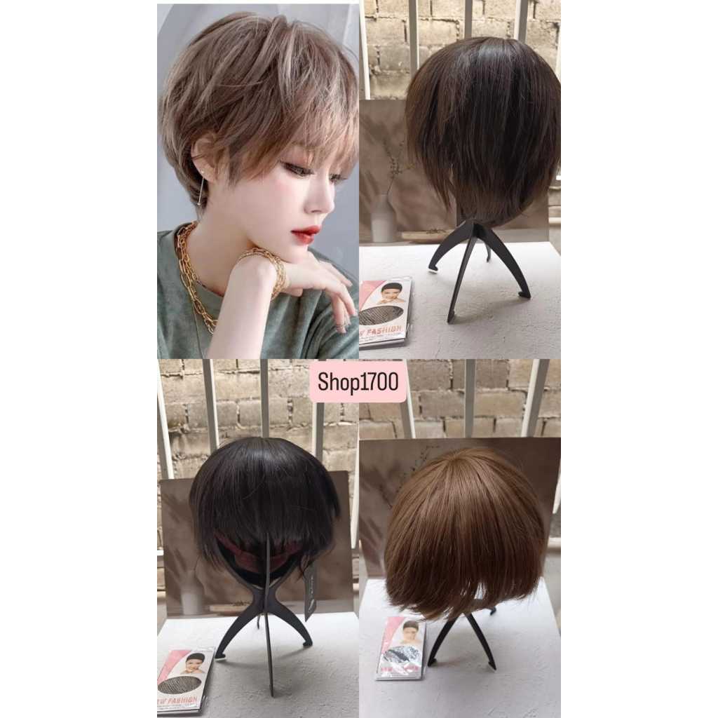 Full Wig Wanita Korea Netral Pendek / Rambut Pendek Berbulu Alami / Rambut Palsu Wanita 28CM