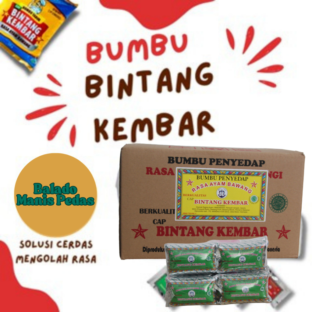 

Bumbu Dapur Bubuk Lengkap/ Bumbu Tabur Aneka Rasa/ Bumbu Tabur Balado Manis Pedas/ Bumbu Atom Bintang Kembar/ Bumbu Tabur Manis Asin Kemasan 250 Gram 1 Karton isi 60pcs