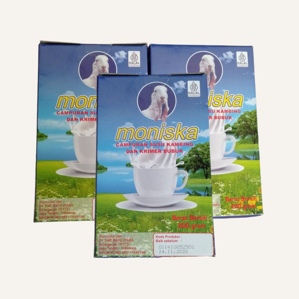 

Susu Kambing MONISKA (Campuran Susu Kambing dan Krimer Bubuk) - Terdaftar BPOM & HALAL Indonesia