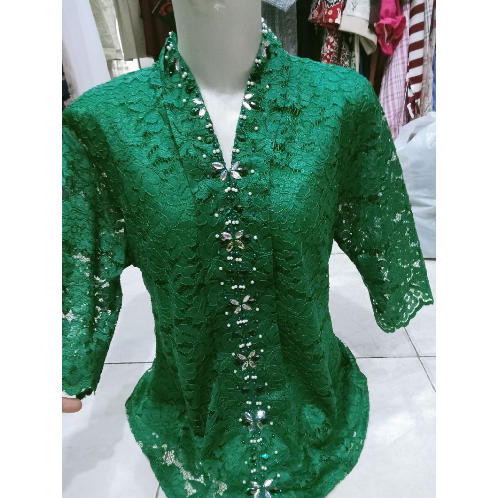 KEBAYA BROKAT BAJU BROKAT KEBAYA KARTINI LENGAN 7/8 BAHAN FULL BROKAT HALUS TANPA GLITTER WARNA SAGE