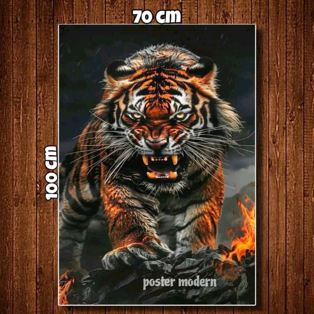 Hiasan Dinding Lukisan Poster Cetak Harimau Mengaum / Poster Harimau Jumbo Xtra best seller + Bingka